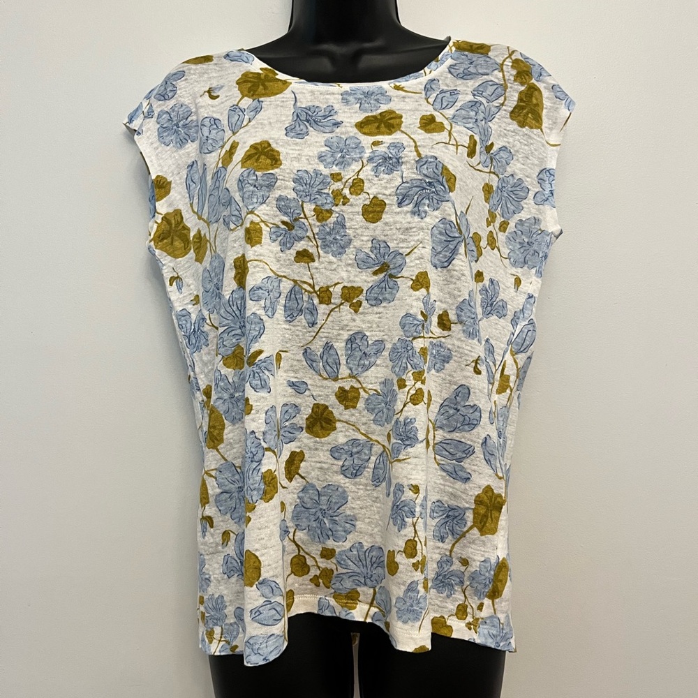 Joie Floral Linen Button Back T-Shirt, Size Small